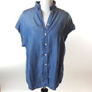 Distressed Chambray cap sleeved denim look large